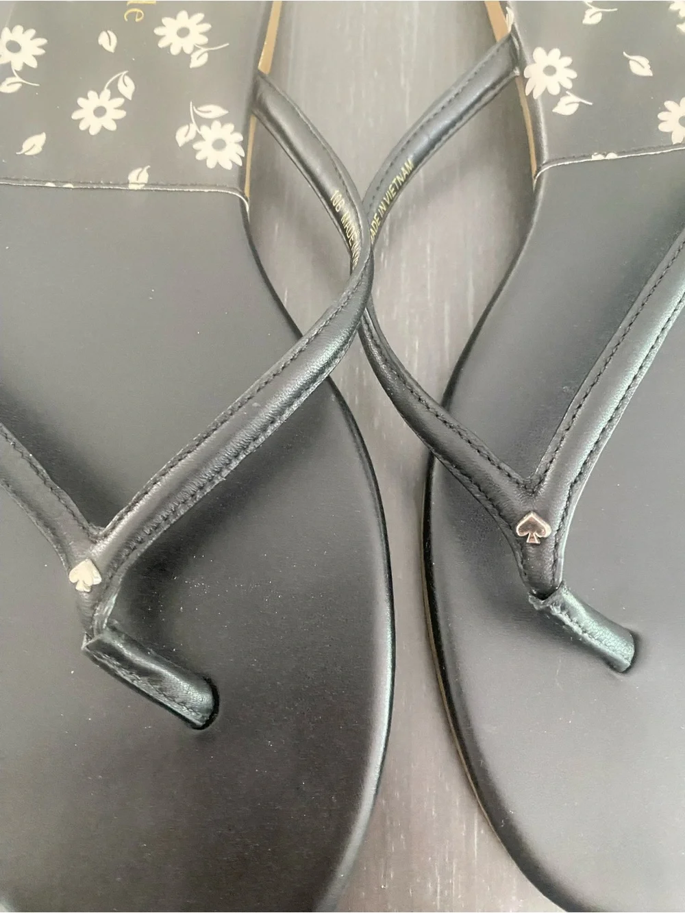 kate spade Black Floral Logo Flip Flop Sandals